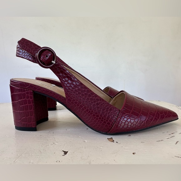 Franco Sarto Trista Plum Faux Crocodile Sling Back Block Heels Size 6.5 M - Picture 5 of 9